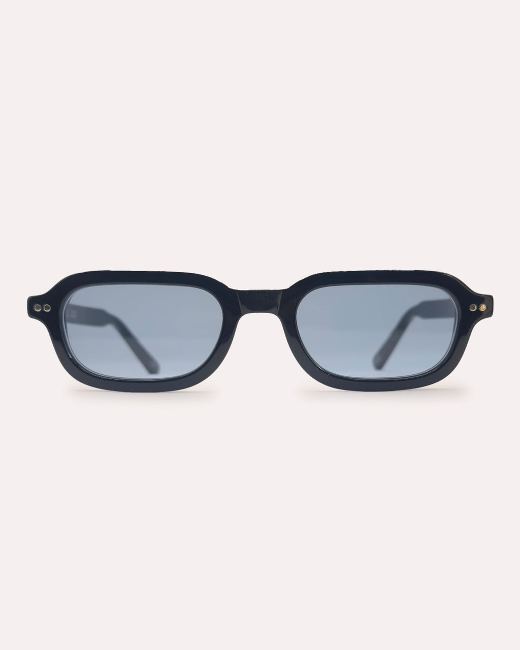 Plein Air Eyewear Cassatt sunglasses, black acetate frame with blue lenses, front view