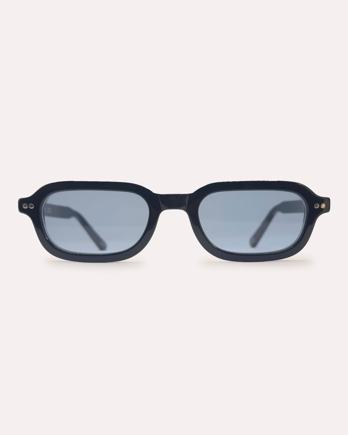 Plein Air Eyewear Cassatt sunglasses, black acetate frame with blue lenses, front view