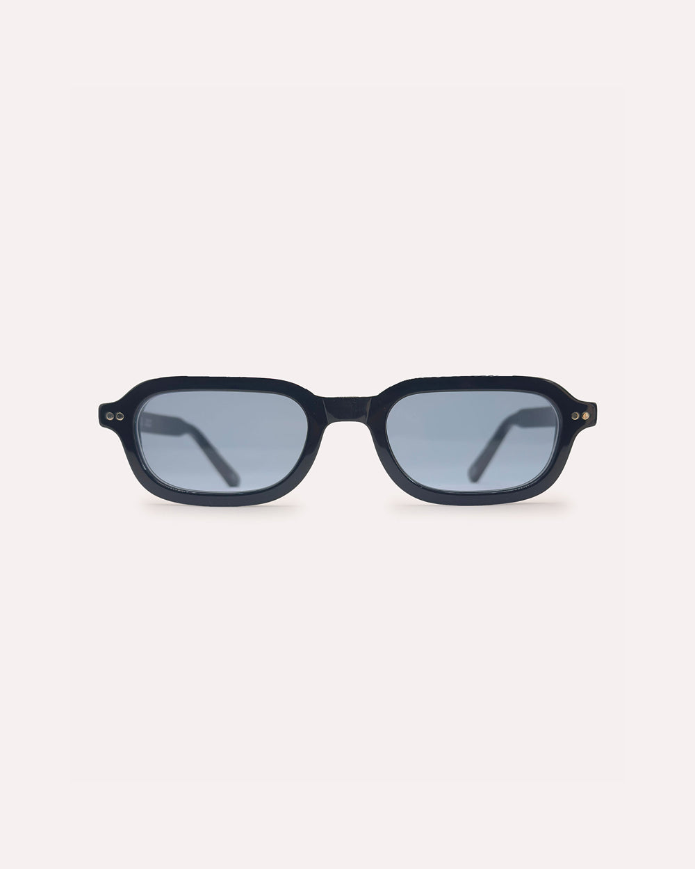 Plein Air Eyewear Cassatt sunglasses, black acetate frame with blue lenses, front view